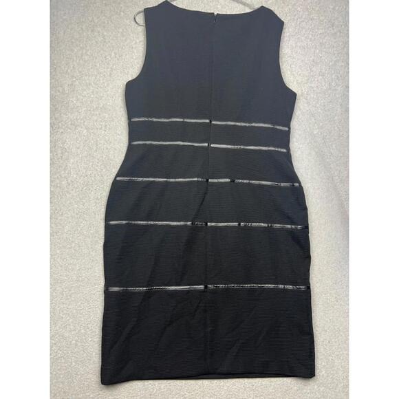 Kasper Ribbed Knit Sheath Dress Womens Plus 18 Faux Leather Stripe Sleeveless - Picture 4 of 12